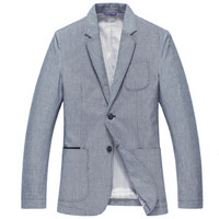 北极绒（Bejirong）男士亚麻西服韩版修身薄款休闲西装单西男 JJ2162417A 浅蓝 180/XL