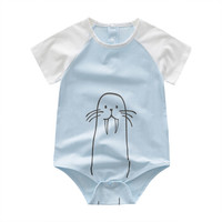 CHANSSON 馨颂 婴儿衣服宝宝短袖爬服连体衣婴幼儿内衣外出服 P181C2 静雅蓝 73