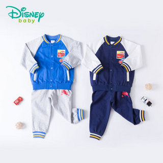 迪士尼（Disney）儿童衣服长袖套装休闲运动服汽车男童开衫卫衣长裤两件套181T781 藏青  45/身高120cm