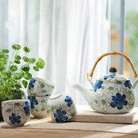 樱之歌陶瓷茶具套装日式手绘釉下彩 雪梅茶具5件套（一壶4杯）