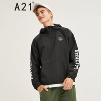A21 秋季男装时尚风衣撞色字母印花防风衣潮男上衣大兜连帽 4831110000 黑色 170/84A/M