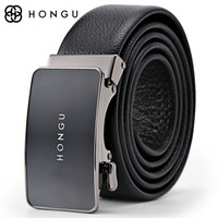 红谷HONGU皮带男士牛皮腰带休闲商务自动扣裤带时尚百搭 H2110535漆黑 漆黑 1