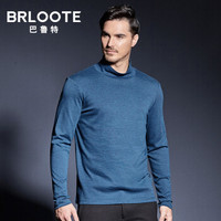 Brloote/巴鲁特长袖T恤男士秋冬纯棉高领打底衫男 弹力修身纯色上衣 蓝绿 170/92A