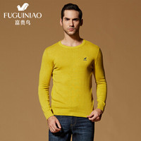 富贵鸟（FUGUINIAO）T恤男士纯色圆领套头针织衫中青年男装上衣 姜黄 3XL