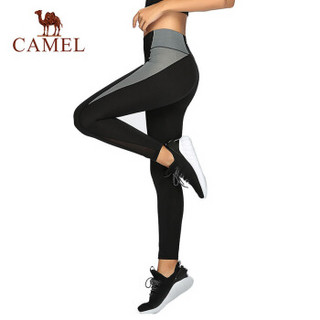 骆驼（CAMEL）紧身瑜伽裤女高腰弹力健身房长裤透气户外跑步运动裤 Y8W169668 黑色 XXL