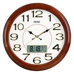 Hense 汉时 创意实木日历挂钟客厅时钟现代挂表家用静音石英钟表HW03