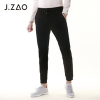 J.ZAO 男士针织束脚磨毛休闲裤 抽绳纯色 秋冬厚款 黑色 34(175/86A)