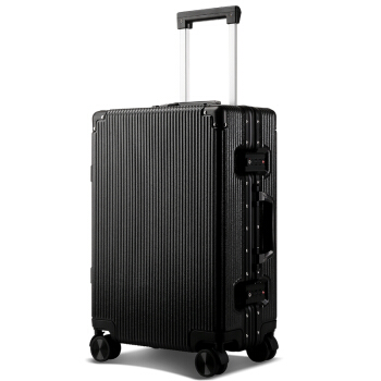 BOPAI 博牌 拉杆箱铝框海关锁行李箱男 纯PC旅行箱 密码箱包女 万向轮 24吋 833-0265241 黑色