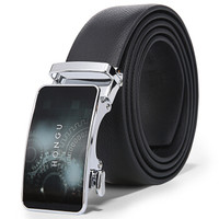 红谷皮带男 休闲青年牛皮男士腰带自动扣 年轻人裤带漆黑
