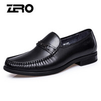 零度(ZERO)男士经典英伦爸爸耐磨低跟套脚头层牛皮商务休闲鞋 D81107 黑色 42