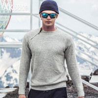 AK男装（AKSERIES） 2018秋冬新款轻圆领带拉链设计羊毛衫1803205 花灰色 XXXL