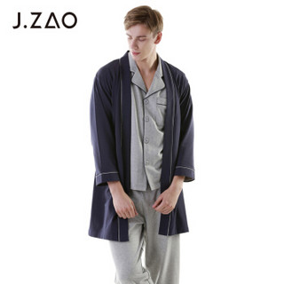 J.ZAO   男士奥黛尔弹力小毛圈居家服睡袍 藏青色 XL(180/96A)