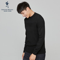 与狼共舞 DANCING WOLVES 羊毛衫男简约素色潮修身针织套头毛衣66096020110 001黑色 180/96A