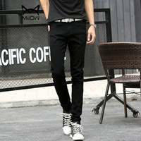 猫人（MiiOW）牛仔裤 男士时尚休闲简约纯色牛仔长裤子B235-105黑色32