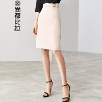 尚都比拉（Sentubila）金属环扣纯色铅笔裙女士通勤OL半身裙2019春季新品 183Q2121528 杏色 XL