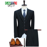 卡帝乐鳄鱼（CARTELO）西服套装 男士条纹商务休闲正装礼服三件套D216-6104绿色XL