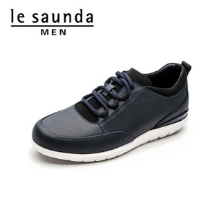 le saunda 莱尔斯丹 时尚休闲运动圆头系带平底男板鞋 LS 9TM88602 深蓝色 39