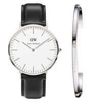 丹尼尔惠灵顿（Daniel Wellington）DW手表0206DW银边皮带男表+百搭男士银色手镯