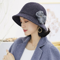 677888盆帽女秋冬季礼帽英伦风帽子冬天时尚日系渔夫帽秋天韩版潮流春秋季羊毛呢带花 灰色 可调节