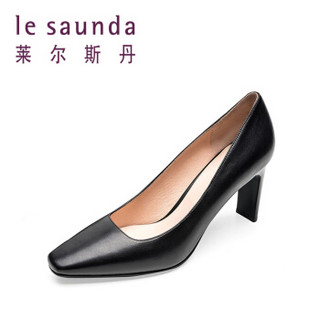 le saunda 莱尔斯丹 时尚优雅通勤OL职业方头套脚高跟女单鞋 LS 9T80101 黑色 35