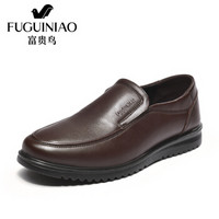 富贵鸟（FUGUINIAO）商务休闲皮鞋男士低帮套脚舒适A894212 棕色 39