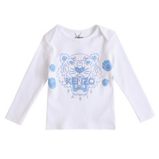 KENZO KIDS 高田贤三 奢侈品童装 女童白色棉质蓝虎头印花长袖T恤 KM10503 01 2A