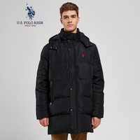 U.S. POLO ASSN. 男羽绒服 加厚外套可拆卸帽中长款连帽羽绒服 AYRMD-58504 黑色 L/175