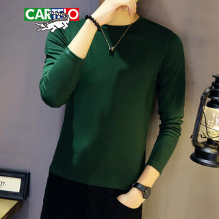 卡帝乐鳄鱼（CARTELO）T恤 男士时尚休闲纯色圆领打底衫T恤D303-T508军绿色3XL