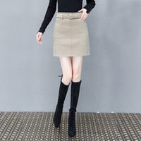 丽乔 2018冬季新品女装毛呢半身裙女ins高腰百搭a字裙呢子包臀裙短裙 HZD09-8686 浅驼色 XXXL
