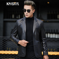 凯撒 KAISER 皮衣 春季男士新品商务休闲西装领绵羊皮皮衣时尚百搭男式外套上装 黑色 170/88A