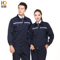 耐典 长袖工作服套装上衣裤子秋冬男女款反光条设计工程服 纯色立领 藏蓝 170