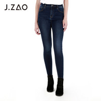 J.ZAO 女士高弹修身小脚牛仔裤 春季牛仔裤女小脚 深蓝色 26(160/66A)