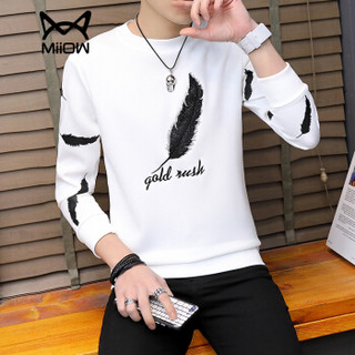 猫人（MiiOW）男士卫衣时尚休闲刺绣圆领套头长袖卫衣410-801白色3XL