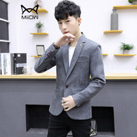 猫人(MiiOW)男士西服休闲时尚简约纯色单西便服外套QT815A-1802灰色3XL
