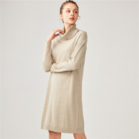 GIORDANO 佐丹奴 休闲纯色高领长袖宽松腰连衣裙包臀裙长袖连衣裙 054681300019302 卡其色 155