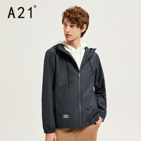 A21 秋季男装纯色连帽风衣男撞色字母印花时尚百搭男外套 4831114024 宝蓝 165/80A/S