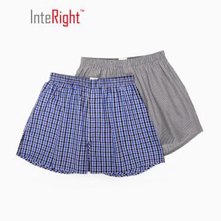 InteRight 全棉色织 男士内裤 阿罗裤 2条装  混色A L码 (灰色、L、阿罗裤、棉质面料)