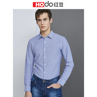 红豆 Hodo男装 长袖衬衫男简约商务系列方领条纹休闲衬衫 B1蓝色 170/88A