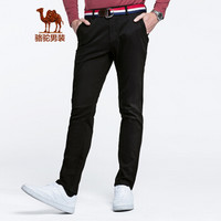 骆驼（CAMEL）男装 男士青年中腰直筒长裤舒适纯色微弹休闲裤D8P385469黑色38
