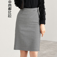 Sentubila 尚都比拉  纯色格纹包臀裙女春季女装新品英伦风通勤OL半身裙 183Q1821383 黑白格 M