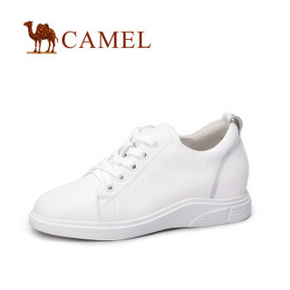 CAMEL 骆驼 女士 简约学院风牛皮圆头休闲鞋 A83530612 白色 37