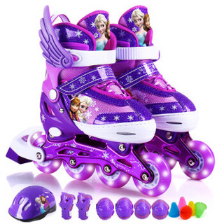 迪士尼(Disney) 儿童溜冰鞋八轮全闪轮滑鞋套装 溜冰鞋男女闪光轮可调码旱冰鞋 紫色冰雪奇缘款 M码