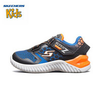斯凯奇(skechers) 男童鞋 新款魔术贴 Z型搭带休闲鞋 轻便运动鞋97755N 黑色/蓝色/橙色06C/21.5码