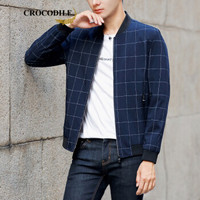 Crocodile 鳄鱼恤 男休闲夹克新款时尚立领修身百搭格子长袖外套 98782608