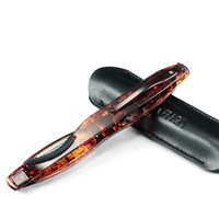 funsonca 折叠无金属男女时尚老花镜 镀膜超薄镜片 绿膜高清 便携老花镜 6107玳瑁色 100度