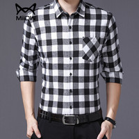 猫人（MiiOW）男士衬衫时尚休闲百搭格子长袖衬衫B357-9901黑格3XL
