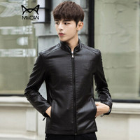 猫人(MiiOW)皮衣 男士时尚休闲立领PU皮衣外套QT2021-811咖啡色3XL