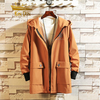 金盾(KIN DON)风衣 2019新款男士时尚简约绣花连帽中长款风衣401-F728姜黄色M