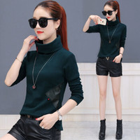 weierni 维迩旎 秋冬季新品女装T恤打底衫女百搭高领长袖修身上衣服韩版加绒加厚t恤 GZZ102360 墨绿色 XXL