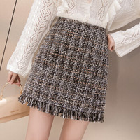 AUDDE 翱笛 秋季女装新品半身裙女毛呢短裙显瘦包臀裙高腰格子流苏半身裙 zx1625-2657 深卡其布色 XXL
